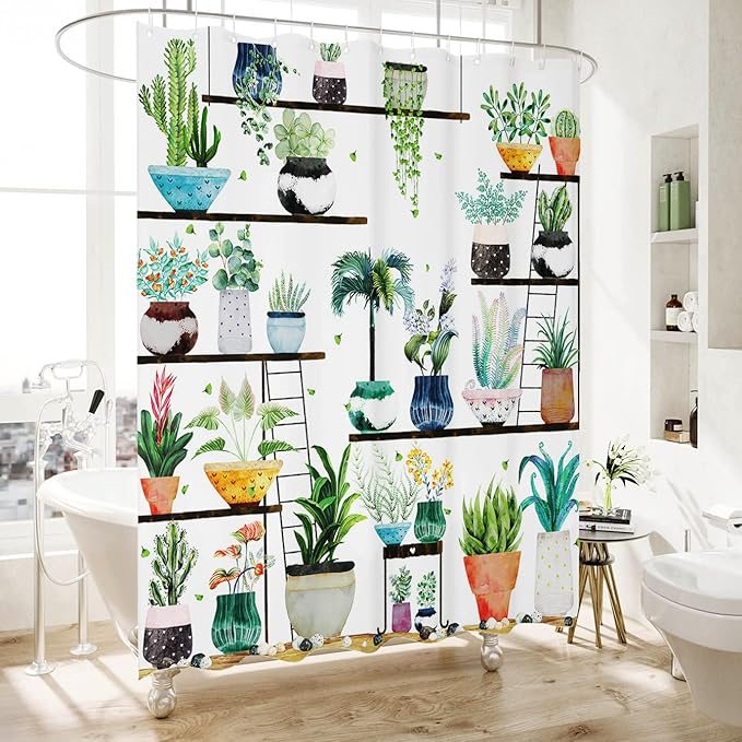 Bohemian Shower Curtain, Boho Floral Print Water Repellent Polyester Fabric for Bathroom Decor, 72×72 Inch Standard Size with 12 Hooks, Also as Room Divider