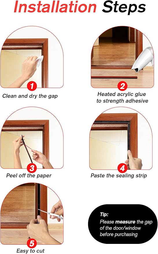 Weather Stripping Silicone Door Seal Strip for Doors and Windows, 39ft Self-Adhesive Waterproof Window Sealing Strip by SUNMON(Black)