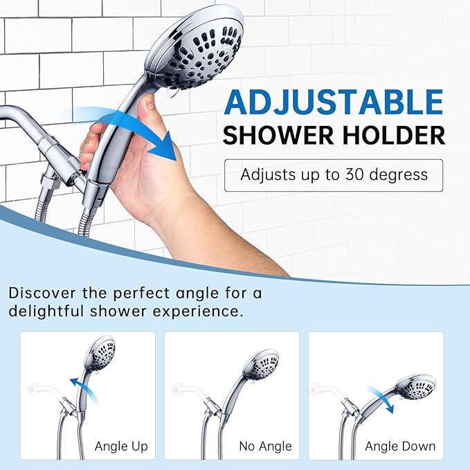 G-Promise Metal Shower Head Holder for Hand Held, Adjustable Bracket, Universal Shower Arm Mount, Chrome Finish