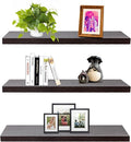 SAUMONIERES Floating Wall Shelves for Bedroom Bathroom Wall Mounted Solid Wood Shelf 24 Inch Set of 3, Espresso