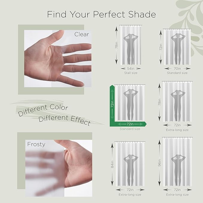 Stitch & Stone Shower Curtain Liner, Premium Medium Weight Durable Waterproof 6g PEVA for Bathroom with Weighted Magnets, Standard Size 72" x 72", Frosty 1 Pack