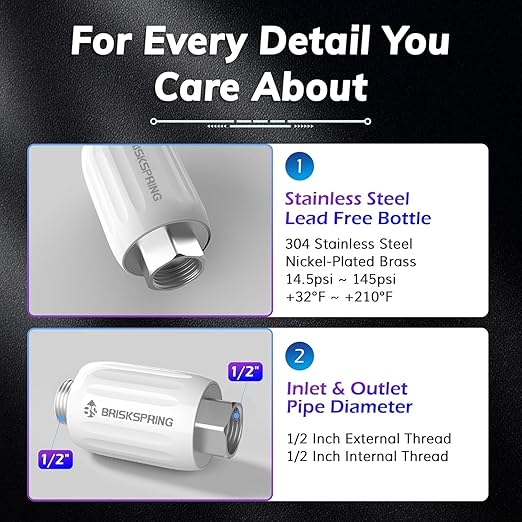 Salt Free Water Descaler, Water Heater Softener, Prevent Scale Buildup On Water Heaters, Faucet, Smart Toilet & Washer, Scale Inhibitor Inline System, 3-Year Durability, 1/2" Connector