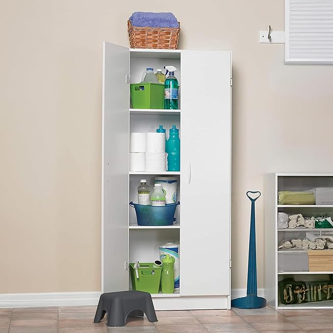 ClosetMaid Pantry Cabinet Cupboard with 2 Doors, Adjustable Shelves, Standing, Storage for Kitchen, Laundry or Utility Room, White