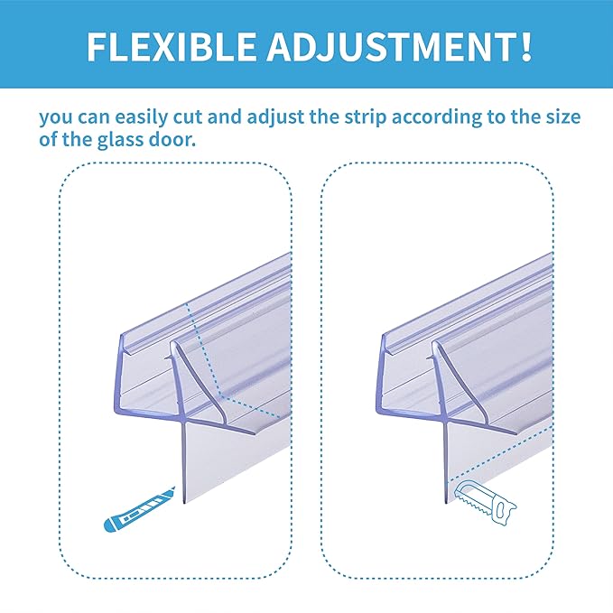 Shower Door Bottom Seal 2-Pack 1/4" x 36" Frameless Glass Shower Door Seal Strip Stop Leaks and Create a Water Barrier Replacement Shower Cubicle Screen Seal Strip