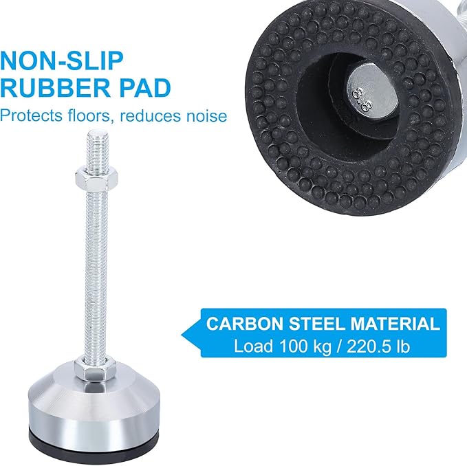PATIKIL Furniture Leveling Feet 2" Dia Base M8 Thread, 4 Pcs Carbon Steel Adjustable Threaded Furniture Leveler Screw on Leg Leveler with Pads for Desk Chair Cabinet, Black