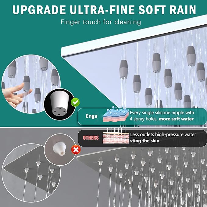 ENGA Shower System with Tub Spout, Bathtub Shower Faucet Combo Set - 10" & 6" Square Rain Shower Heads with 2 in 1 Handheld Spray, 4 Way Water Diverter, Chrome