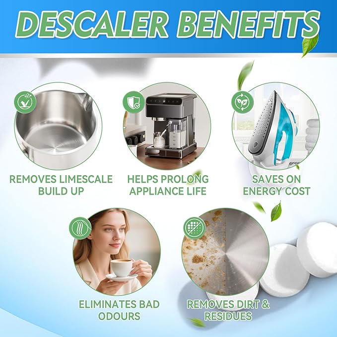 Kettle Descaler Tablet, 20 Pack Kettle Cleaner Removes Hard Water Buildup, Efficient Water Bottle Cleaning Tablets, Limescale Remover Tablet For Kettles, Coffee Machines, Shower Heads