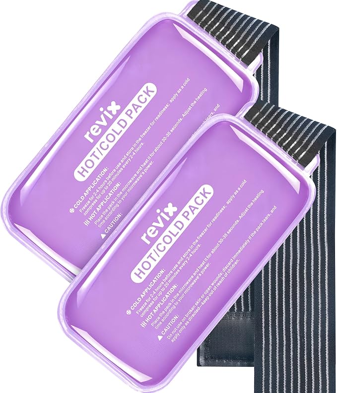 REVIX Large Ice Packs for Injuries, 2 Packs Hot & Cold Gel Ice Packs with PVC Cooling Design & Adjustable Strap, Flexible Therapy on Joints, Muscles, Shoulder, Back and Knee (12" x 6" Purple)