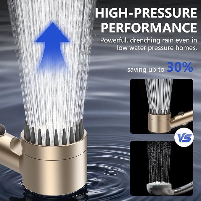 Filtered Shower Head with Handheld, High Pressure Water Flow and Multiple Spray Modes Shower Head with Filter, Power Wash for Hard Water, Showerhead with ON/OFF Switch for Pets Bath (Golden)