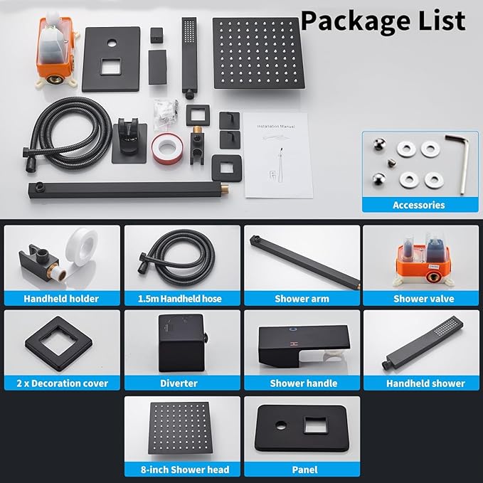 10 Inch Matte Black Shower Faucet Set with Rain Shower Head and Handheld Spray, Wall Mounted Rainfall Shower Head with Handheld Combo, Bathroom luxury Shower System with Valve and Trim