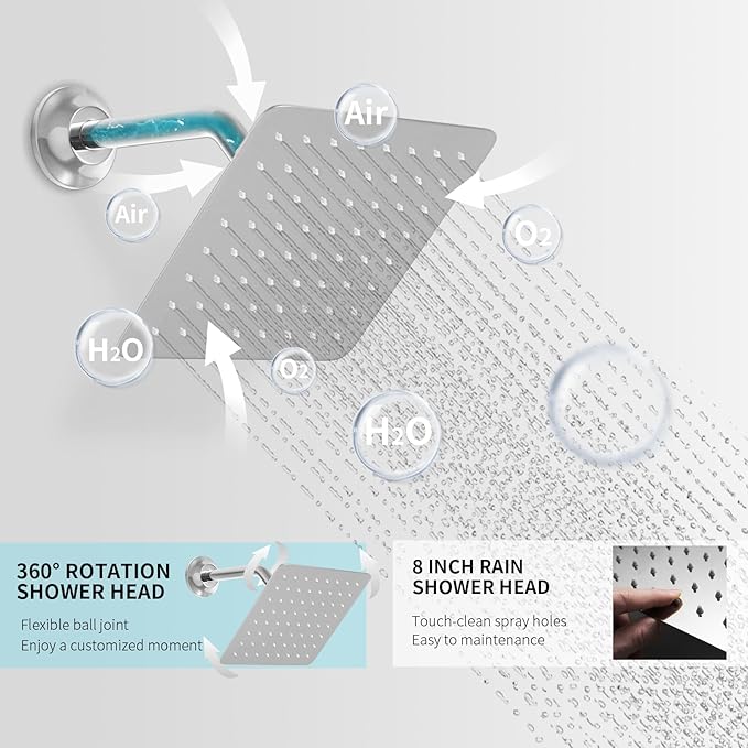Full Body Shower System Chrome Tempreature Display Shower Faucet Set with 12 inch Ceiling Mount and 8 inch Wall Mount Shower Head, with Handheld Spray and 6 PCS Body Jet