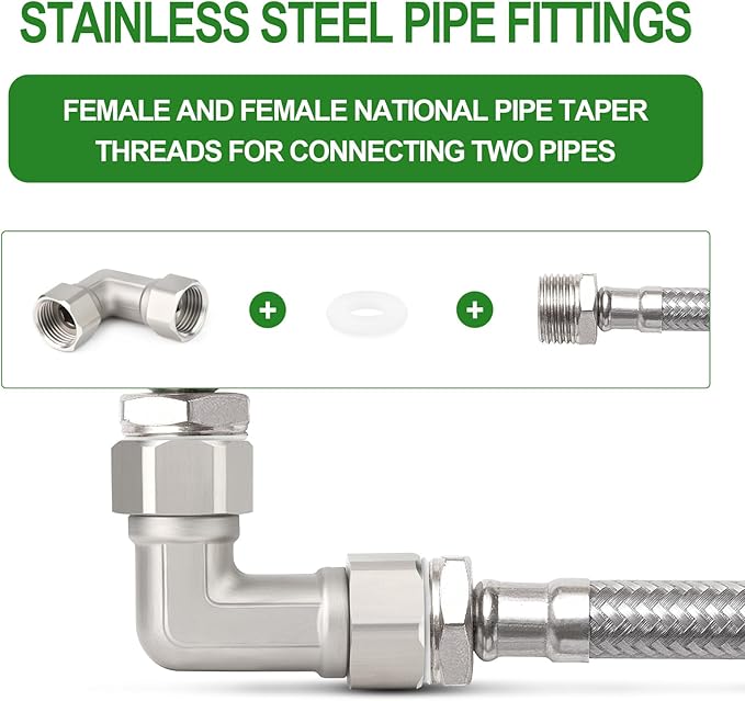 TAISHER 2PCS 304 Stainless Steel 90 Degree Elbow 2 Ends Flexible Movable Connector, 1/2" Female for Sprayer, Angled Valve, Shower Arm