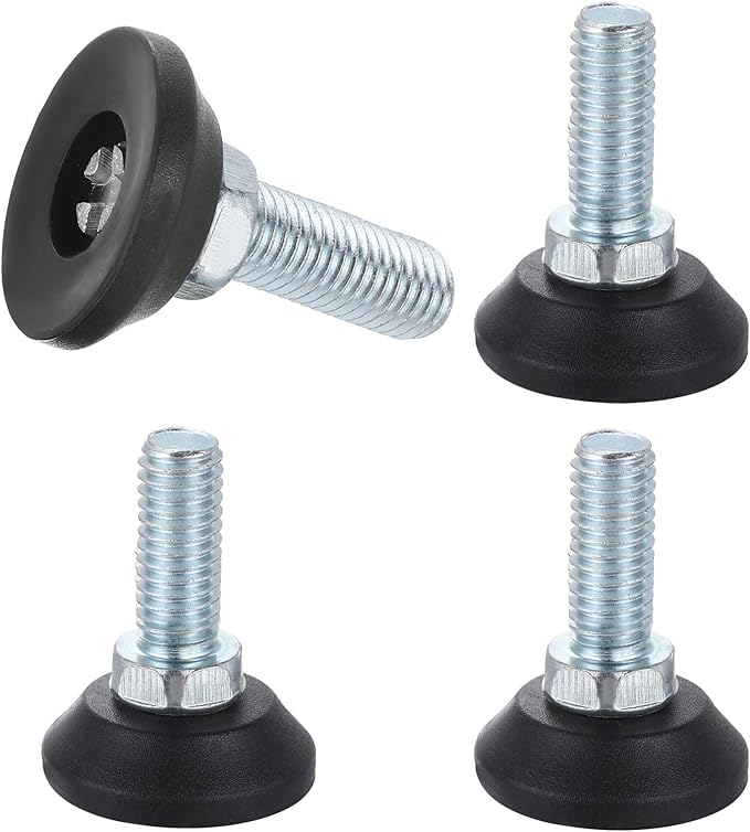uxcell 3/8"-16 Thread Furniture Feet Levelers, 4Pcs 19mm l Adjustable Furniture Feet Screw in Threaded Leveling Leg Screw on Chair Foot Glides Leveling for Table Chair Cabinet Black