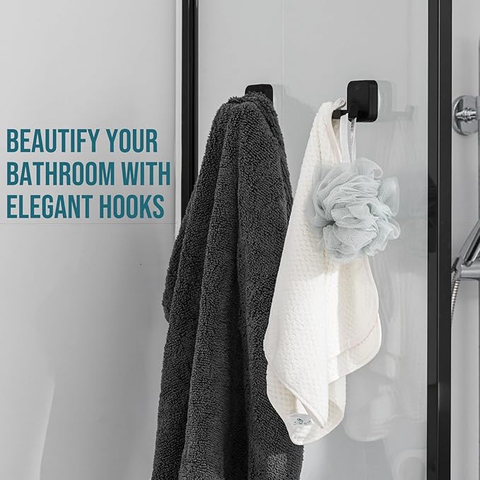 TAILI Patented Strong Suction Cup Holder, Thickened 304 Stainless Steel Bathroom Suction Hook for Towel, Loofah, Bathrobe, Damage-Free Hanging Shower Wall Hook, Double-Hook Widening Design, Black