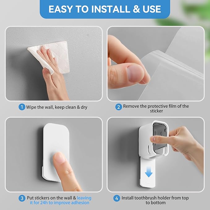 Toothbrush Holders for Bathrooms, 2PCS Innovation Single Slot Toothbrush Holder Wall Mounted with Cover for Shower, Single Toothbrush Dispenser Storage Organizer for Family & Travel
