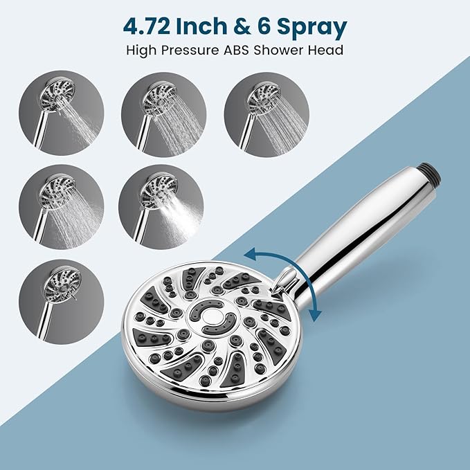 gotonovo Bathroom Shower Head Kit High Pressure Combo System Shower Faucet 6 Modes ABS Handheld Spray Shower Trim Kit Valve Included Shower Head and Handle Set Polished Chrome