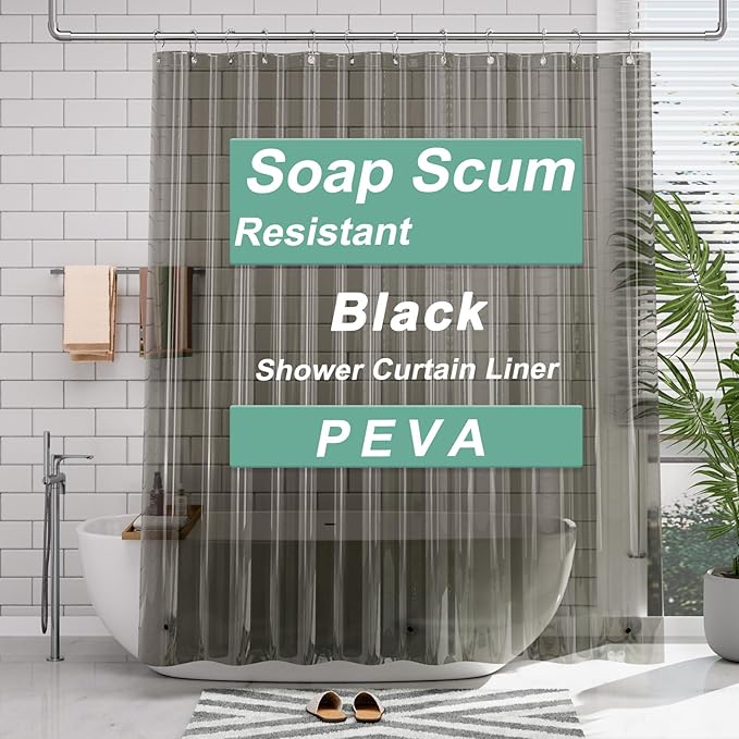 AmazerBath 72x78 Long Shower Curtain Liner, Clear Black Plastic Shower Curtain Liner, Waterproof PEVA Shower Liner, Cute Lightweight Shower Curtains for Bathroom with 3 Magnets & Rustproof Grommets