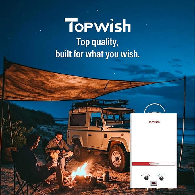 Tankless Water Heater 8L, 2.11GPM Portable Propane Camping Water Heater with Digital Display Handle Overheating Protection, 54,500 BTU Instant Gas Hot Water Warmer for Outdoors RV Shower Cabin