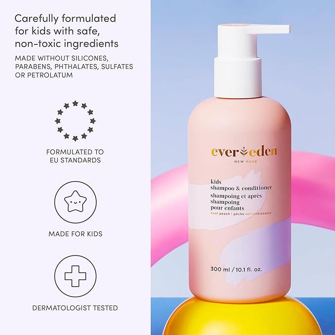 Evereden Kids Shampoo and Conditioner 2-in-1: Cool Peach, 8.5 fl oz. | Clean, Vegan, & Gentle Care for Kids | Toddler Shampoo and Conditioner for Healthy Scalp & Hair | Age 4+