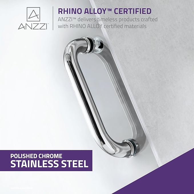 ANZZI 70" x 24" Frameless Shower Door in Polished Chrome,Water Repellent Glass Shower Door with Seal Strip Parts and Handle, 5/16 Glass Hinged Shower Door with Handle (SD-AZ09-01CH)