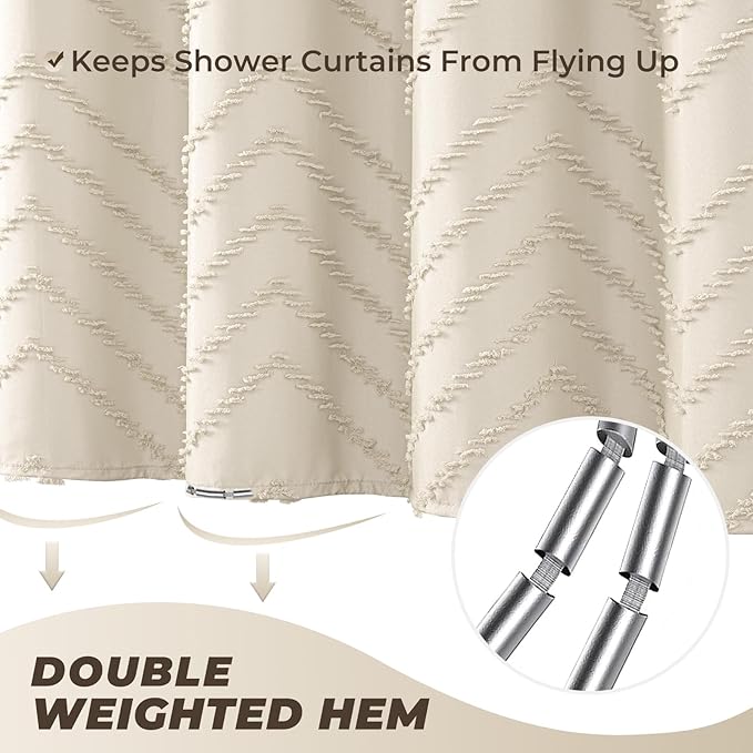 Tall Shower Curtain 78 Inches Long Beige Shower Curtain Boho Cute Chic Tufted Chevron Textured Striped Modern Minimalist Shower Curtains for Bathroom