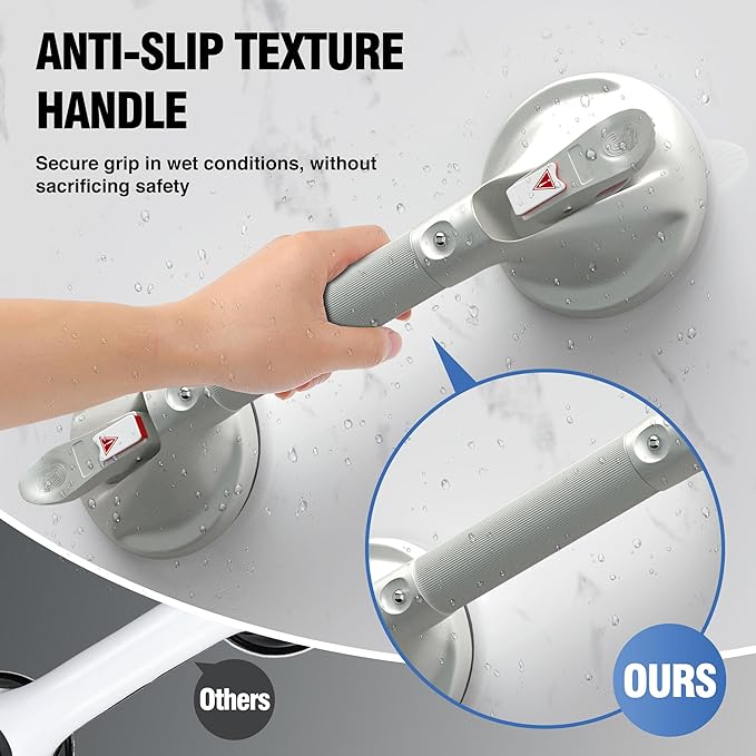 DAILYLIFE Grab Bars for Bathtubs and Showers, 15 inch Shower Handles for Elderly Suction, 300lbs Safety Shower Grab bar for Seniors and Elderly, Gray(1 Pack)
