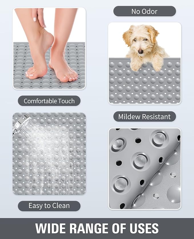 Yolife Extra Large TPE Shower Mat, 47.2" L x 31.5" W Anti Slip Bath Mat with Drain Holes and Suction Cups, Large Size Mat More Suitable for Shower Stall, No Odor, Heavy Mat