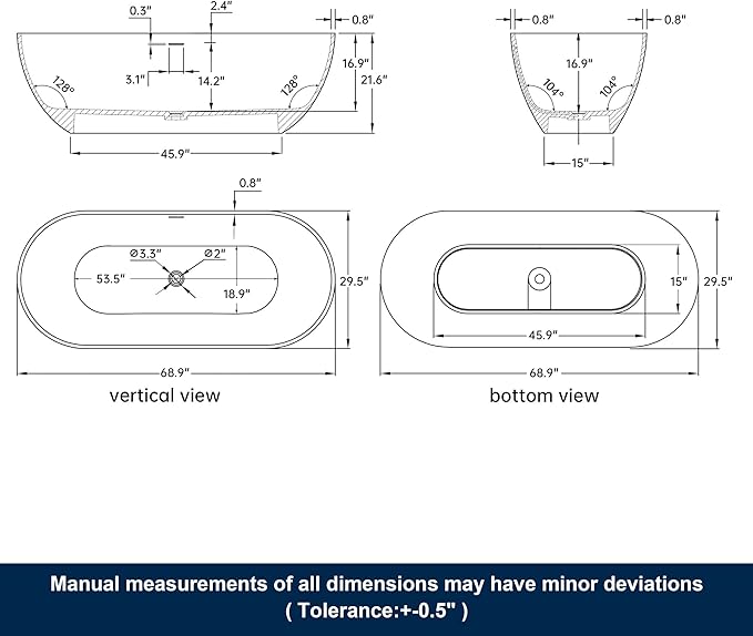 69" Premium Solid Surface Freestanding Bathtub, Upgraded Stone Resin Tub with Overflow and Pop-up Drain, Matte Black