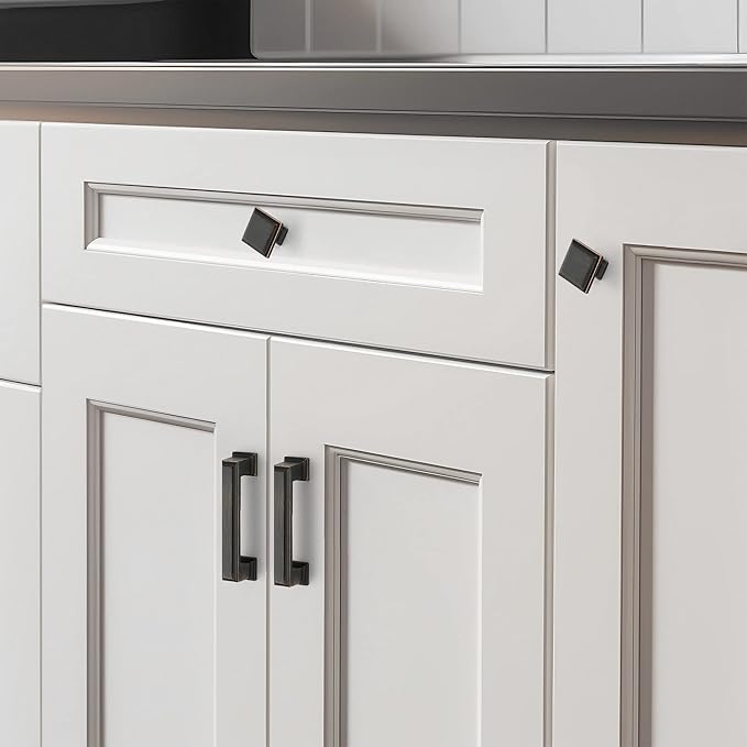 Ravinte Hardware 10 Pack Kitchen Cabinet Pulls Square Drawer Single Hole Handles Oil Rubbed Bronze for Cupboard Gold Dresser Solid