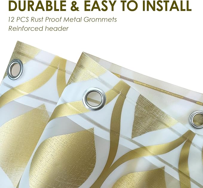 Plastic Shower Curtain Liner, Gold Striped Pattern, Waterproof Printed PEVA Shower Curtain with Design, Rustproof Grommets, Standard Size 70x72 Bathtub Curtain for Bathroom (Pack of 1)