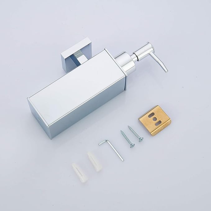 BGL Hand Soap Dispenser Stainless Steel 304 Wall Mount Chrome Soap Dispenser Holder for Bathroom (Chrome, Square)