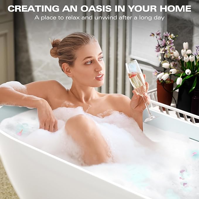 Abruzzo 63" Freestanding Bathtub Solid Surface - Oval Stone Resin Soaking Tub with Overflow & Pop-Up Drain, cUPC Certified Matte White, Heavy Duty for Modern Bathroom