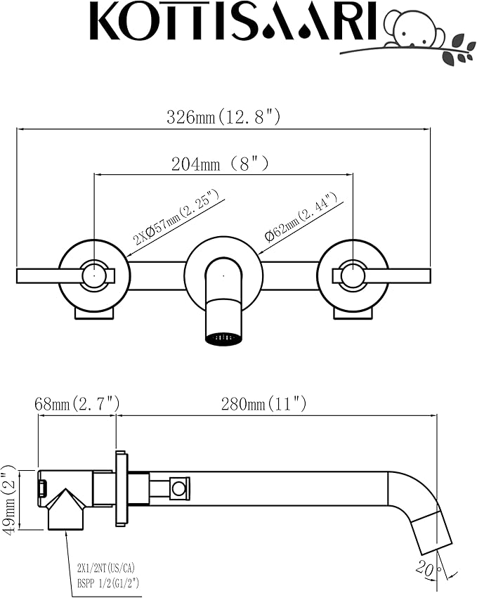 Wall Mount Tub Filler，Two Handle Bathtub Faucet, Extra Long Spout Reach with High Water Flow, Brass Rough in Valve Included, Oil Rubbed Bronze