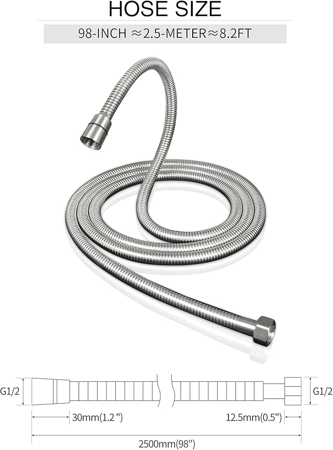 PHASAT 98-Inch Long Indoor Outdoor Shower Tube Replacement Stainless Steel Handheld Shower Hose, Brushed Nickel,A3107N-2.5
