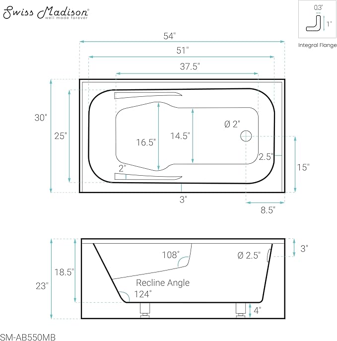 Voltaire 54 in. x 30 in. Acrylic Matte Black, Alcove, Integral, Right-Hand Drain, Apron Bathtub