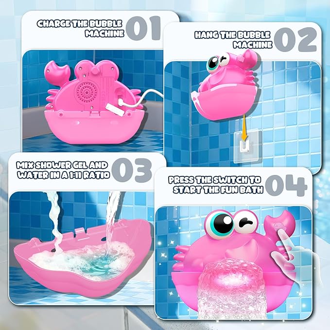 Bath Toys for Kids Ages 1-3,Light Up Baby Bath Toys Crab Bubble Maker with Colourful Light Toddler Bathtub Birthday Gifts Christmas Stocking Stuffers for Boys Girls Aged 1-3 2-4 3-5