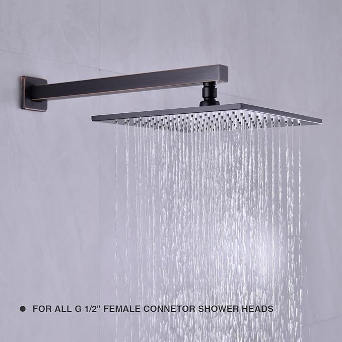 Square Shower Arm with Flange 16 Inch Wall Mounted Rainfall Shower Head Extension Arm for Low Profile Bathroom, Stainless Steel, Oil Rubbed Bronze