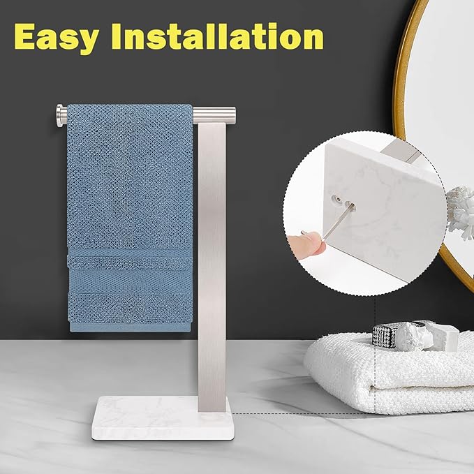 Stainless Steel L-Shaped Hand Towel Holder, SUS304 Bathroom Towel Rack with Thickened Base for Countertop Vanity (Brush Nickel, Square Base)