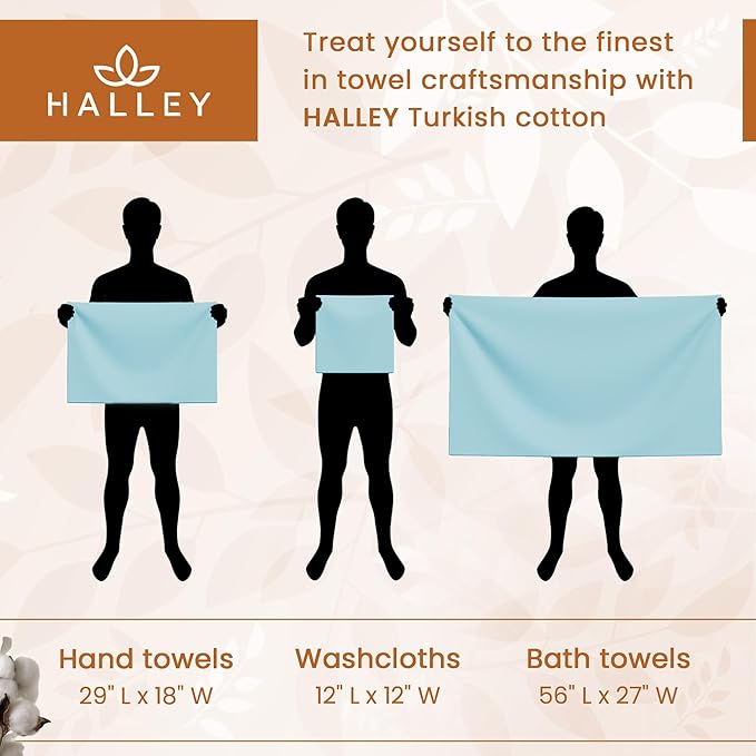 HALLEY Turkish Cotton Towels (Set of 8) 2 Bath Towels 2 Hand Towels 4 Washcloths, Super Soft Highly Absorbent 100% Cotton Towels for Bathroom and Kitchen for Mother’s Day (Ivory White)