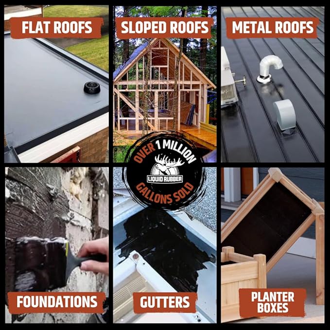 Liquid Rubber Waterproof Sealant – DIY Leak Repair Coating for Flat, Metal & Low Slope Roofs, Foundations, Gutters & More – Flexible Protective Membrane - Black - 1 Quart