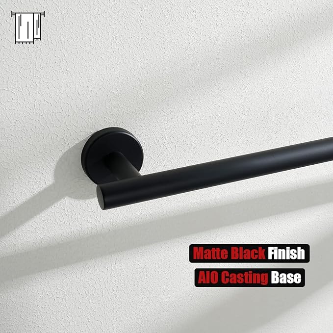 JQK Black Towel Bar, 27 Inch 304 Stainless Steel Thicken 0.8mm Towel Rack Bathroom, Towel Holder Matte Black Wall Mount, Useable Length 24 Inch 2 Pack, TB110L24-PB-P2