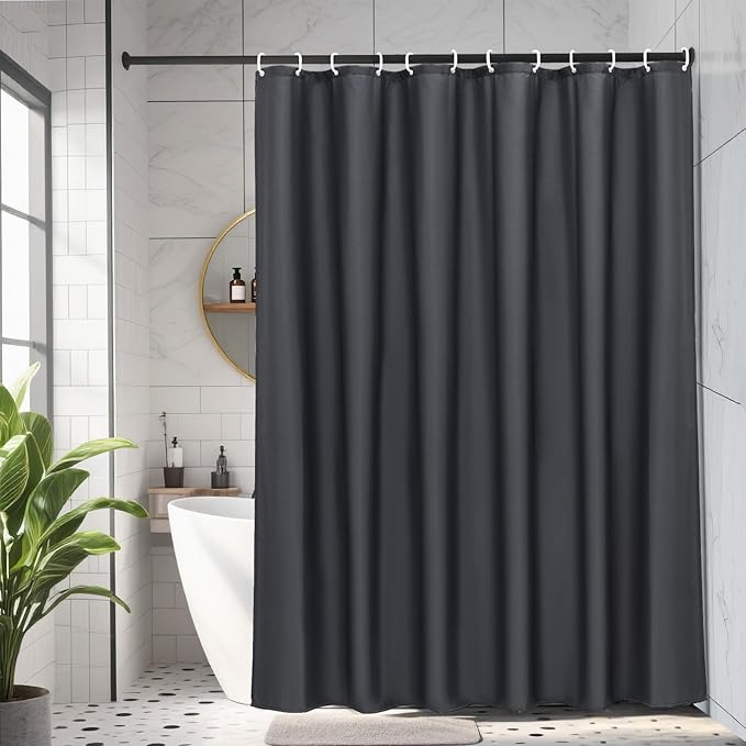 AooHome 96 inch Extra Long Solid Shower Curtain for Hotel, Water Repellent Shower Curtain Liner with Hooks, 72 Width x 96 Height inch, Dark Grey