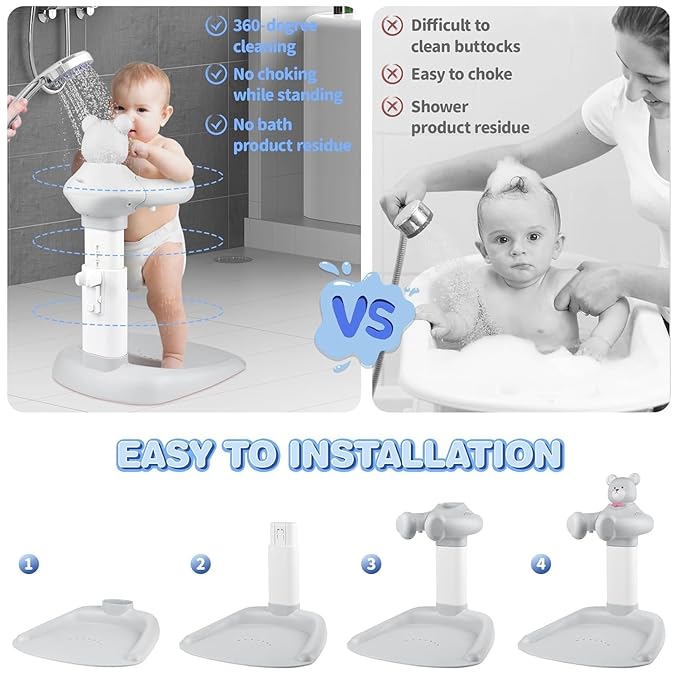 Baby Bath with Shower Stand Support|Anti-Pinch Soporte para Bañera de Bebé Adjustable Shower Tower and Anti-Slip for Toddler Standing Up Themselves,Ideal Gift for Infants 6-36 Months