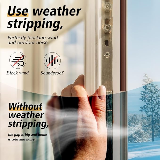 SUNMON Door Seal D-Type Strip Weather Stripping Self Adhesive Foam for Doors and Windows, Soundproofing Weatherstrip Gap Collision Avoidance (Brown)