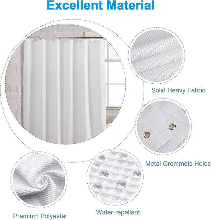 AmazerBath Waffle Shower Curtain White, Stall Shower Curtain 48 x 72 Inches, Fabric Curtain Heavy Duty 240GSM, Hotel Quality Bathroom Curtains