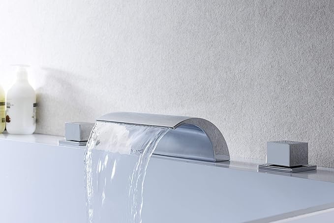 sumerain Deck Mount Tub Faucet, 2 Handle Waterfall Roman Tub Faucet, Chrome Finish