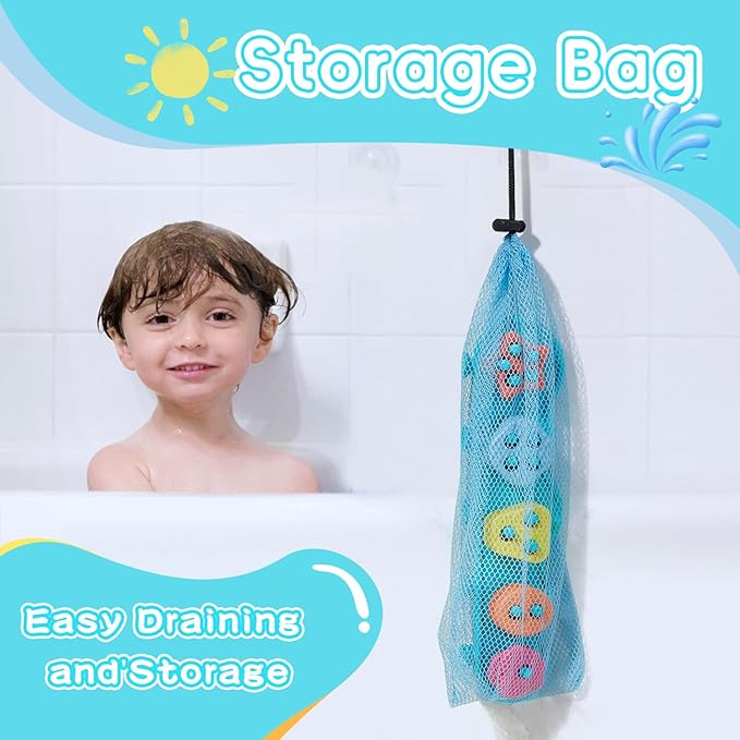 Toddler Bath Toys for Kids, Mold Free Bath Toys Silicone Color and Shape Sorting & Stacking Toys with 20 Textured Floating Pieces and Storage Bag, Early Learning Educational Sensory Toys for Toddlers