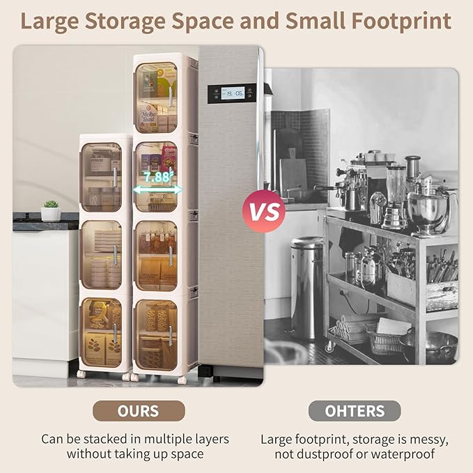 KHNR 2-Tiers Slim Bathroom Storage Cabinet, Foldable Storage Cabinets,Narrow Bathroom Storage,Movable Bathroom Storage Organizer for Small Spaces,Bathroom,Kitchen,Laundry,Cream White