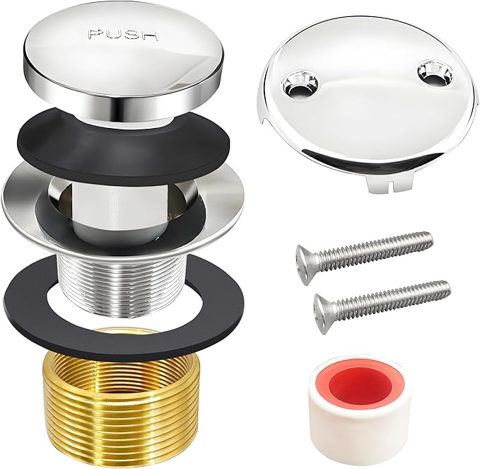 Tub Stopper Bathtub Drain Kit, Silver Universal Bathtub Overflow Drain Cover, Metal Tip-Toe Trim Kit with Easy Fit Design for Most Tubs