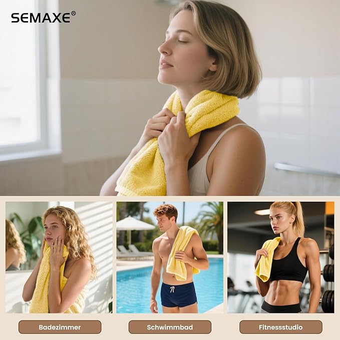SEMAXE 12 Pack Hand Towels for Bathroom, 100% Cotton Towels with Hanging Loops, Soft and Highly Absorbent, Hand Towel Set for Gym, Shower, Hotel, Spa and Kitchen, Yellow
